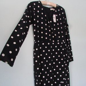 NWT Loft polka dot long sleeve wrap dress, size 6